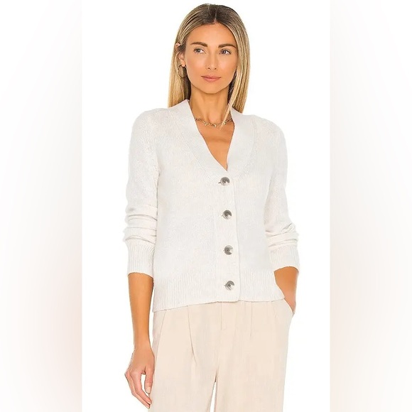 VINCE Shrunken Button Front 100% Cashmere White Beige V-Neck Cardigan Size Small - Picture 1 of 12